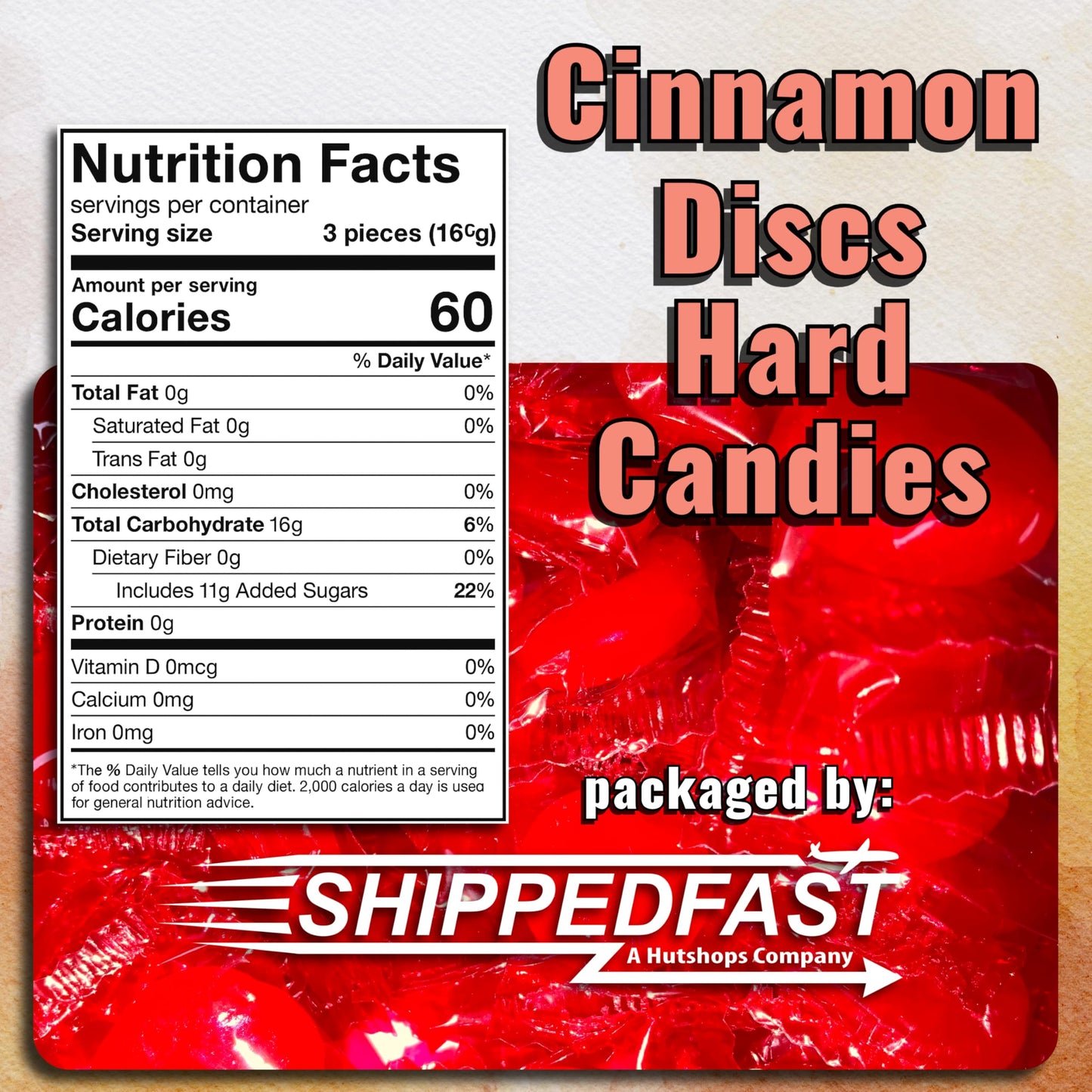 Shippedfast Cinnamon Discs Hard Candies - Individually Wrapped, 2 Pound Bag