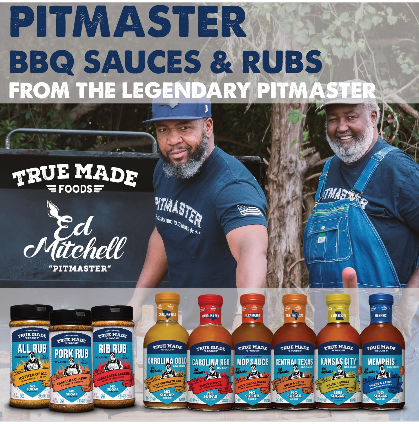 True Made Foods Ed Mitchell Genuine Pitmaster BBQ Sauce Variety Pack - 6 Flavor Collection for Grilling and Barbecue Recipes - I