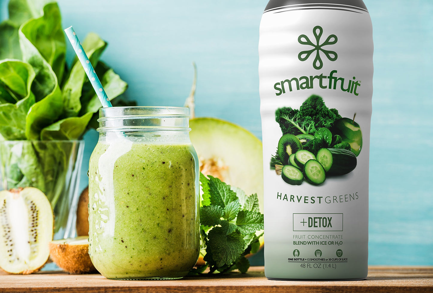 Smartfruit Harvest Greens + Detox - 100% Real Fruit Pur  e with Kiwi, Cucumber, Kale, Spinach, Lemongrass, Apple, Banana - Great