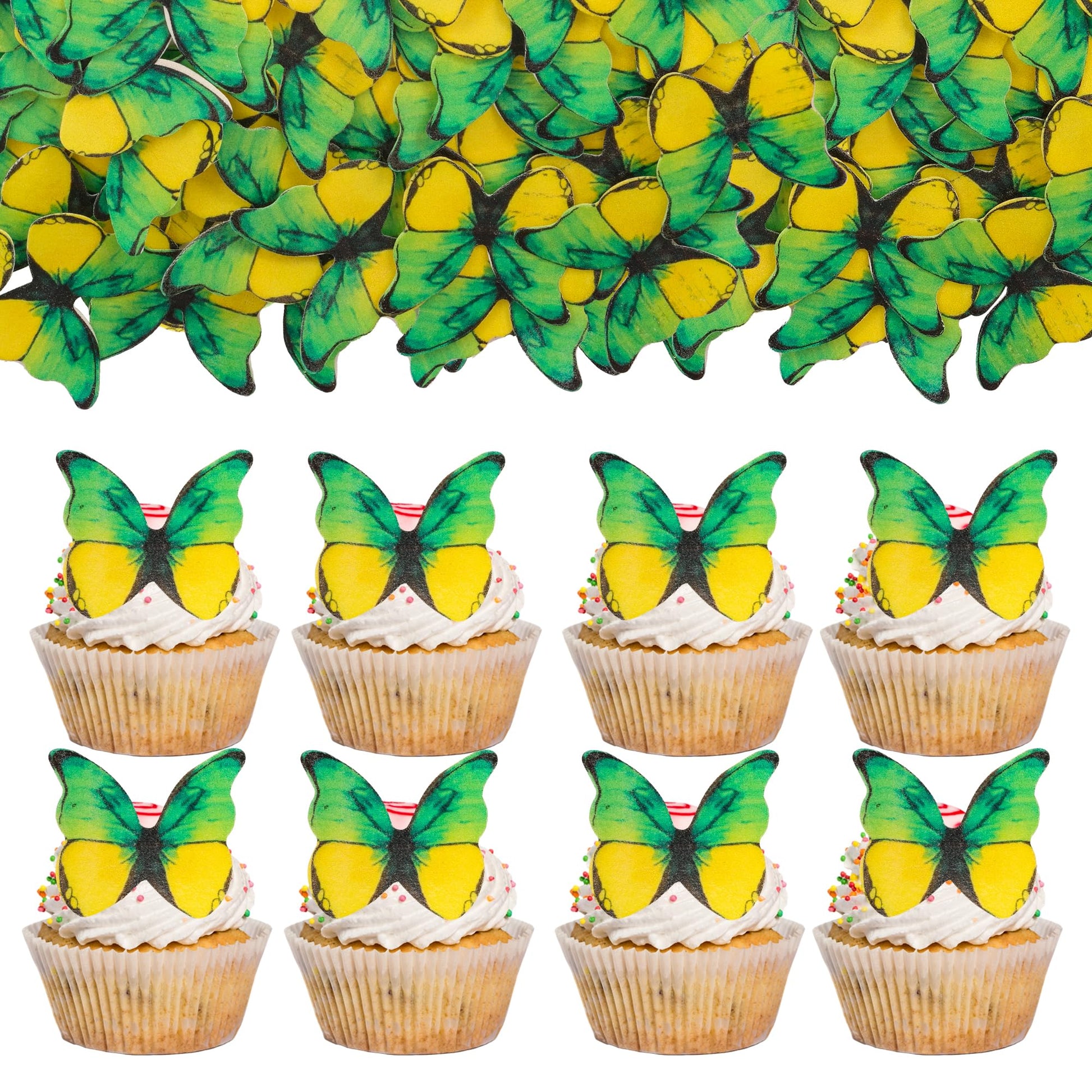 Gyufise Butterfly Cake Decorations - Edible Wafer Paper Toppers, 48 Pcs, Small, Green & Yellow