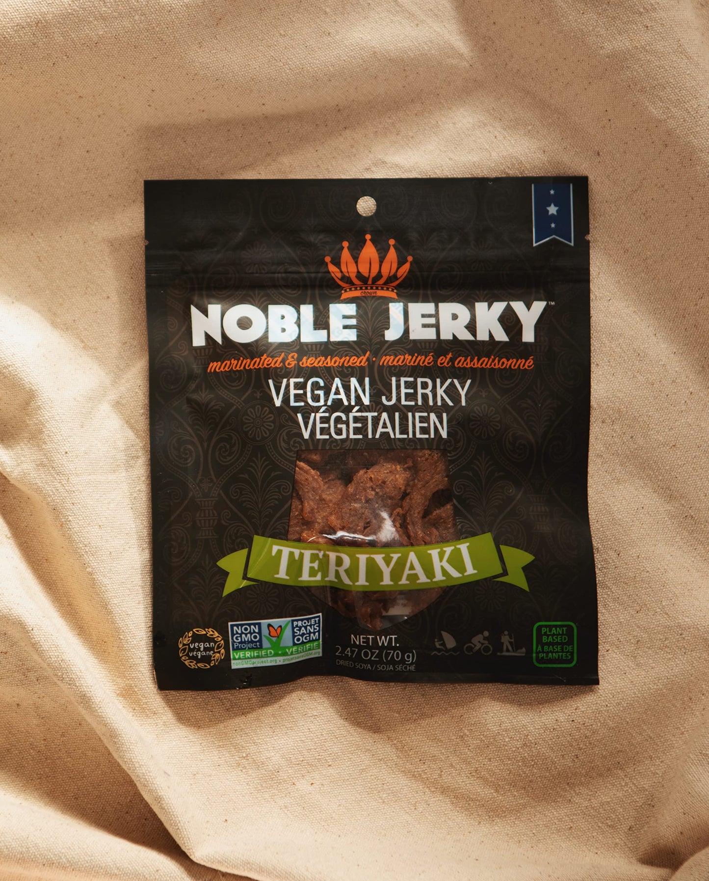 Noble Jerky - Healthy Vegan Jerky, Vegetarian, 2 .47 oz Bag, (3 Bags) (Teriyaki)