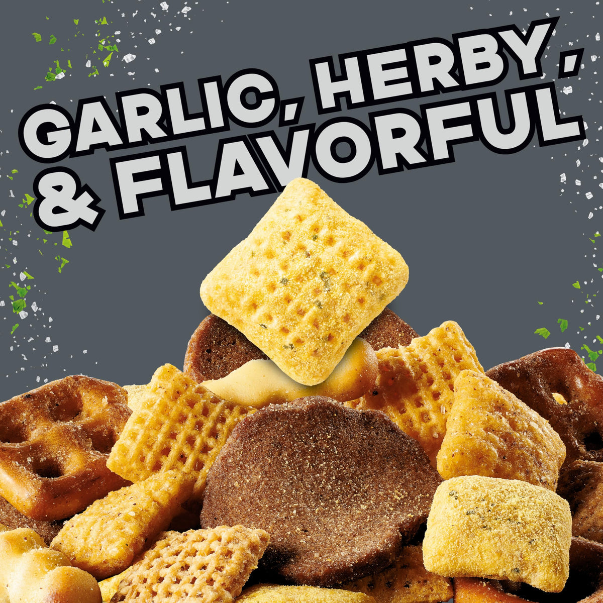 Chex Mix Bold Garlic and Herb Snack Mix Tub, 20 oz - Crunchy Snack Blend