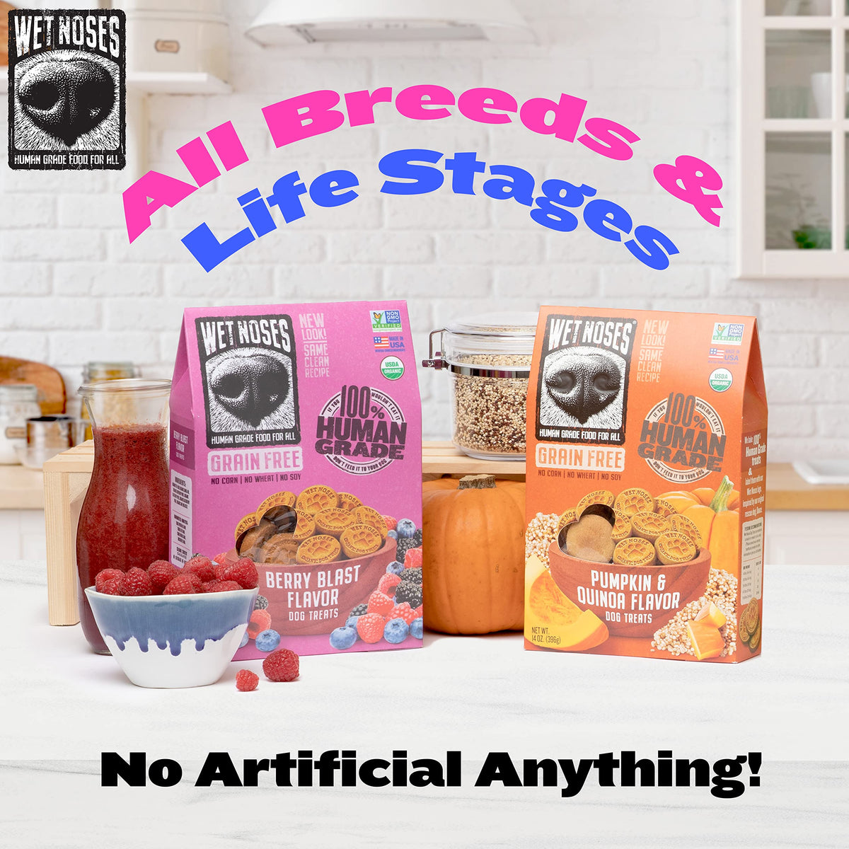 Wet Noses All Natural Dog Treats, Made in USA, 100% USDA Certified Organic, Non-GMO Project Verified, Peanut Butter, 14 oz box