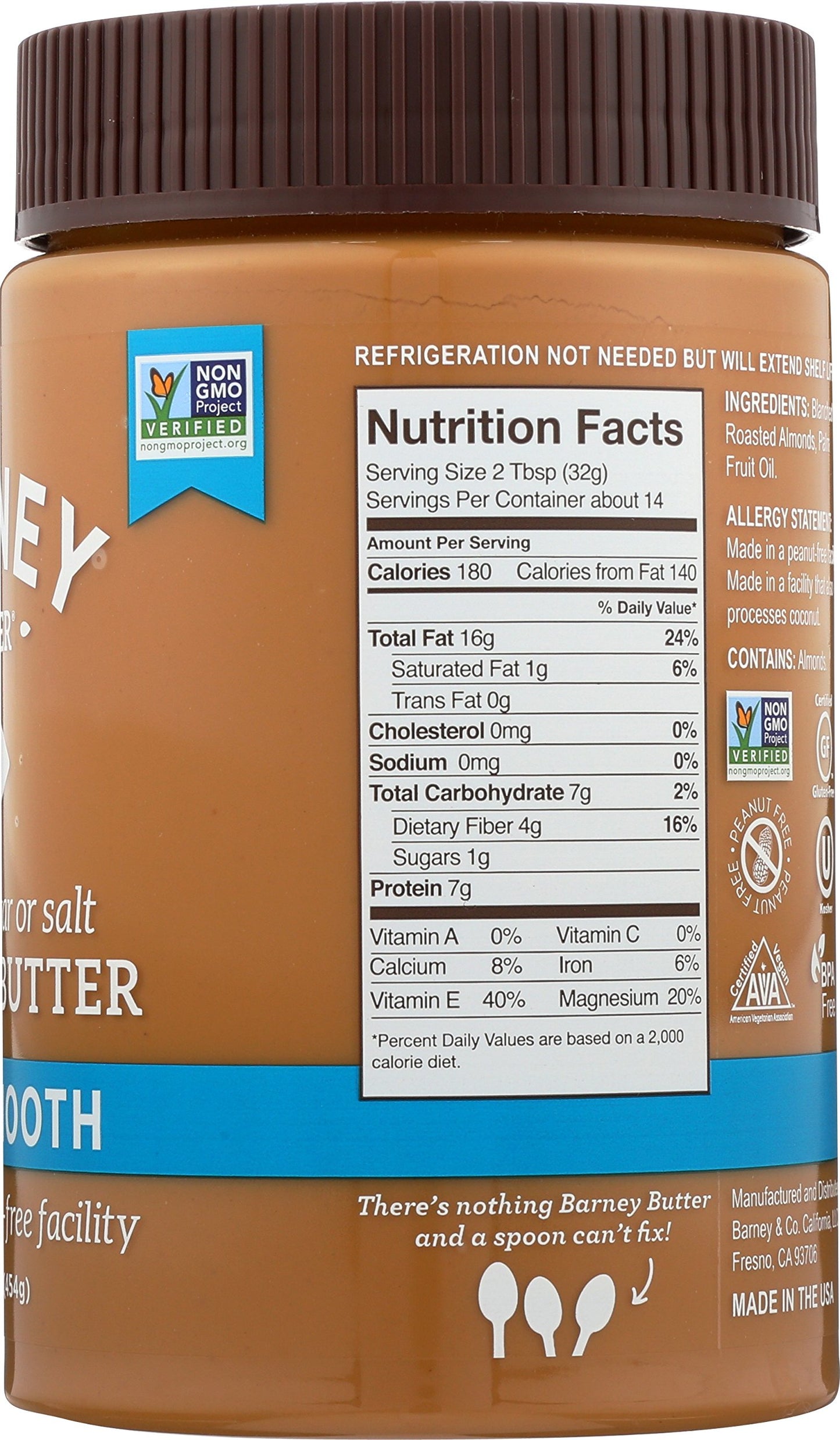 Barney Butter Almond Butter, Bare Smooth, 16 Ounce (Pack Of 3)