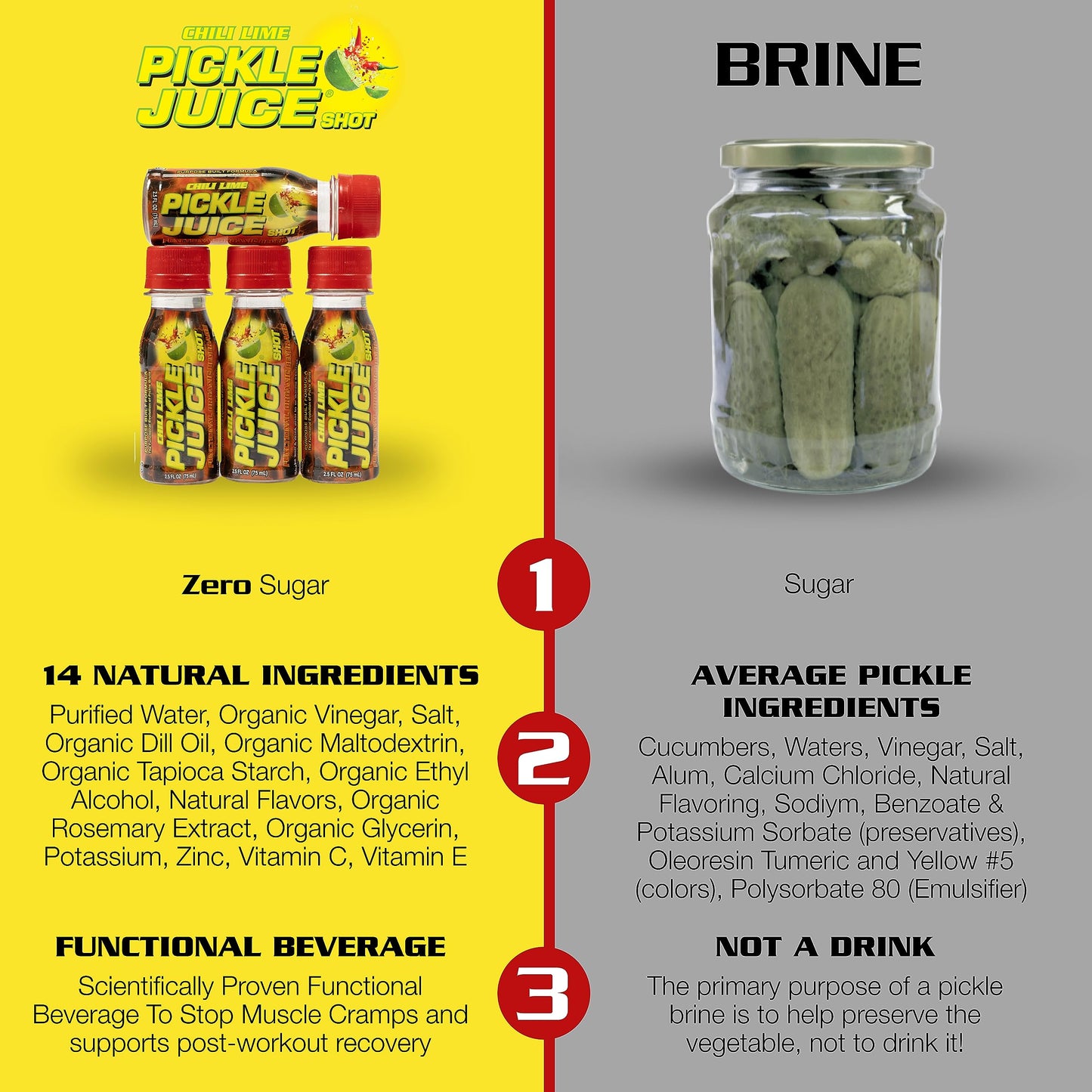 Pickle Juice Sports Drink Shots - Extra Strength, Chili Lime, 2.5 Oz (Pack of 12) - Electrolyte Drink for Cramps Relief
