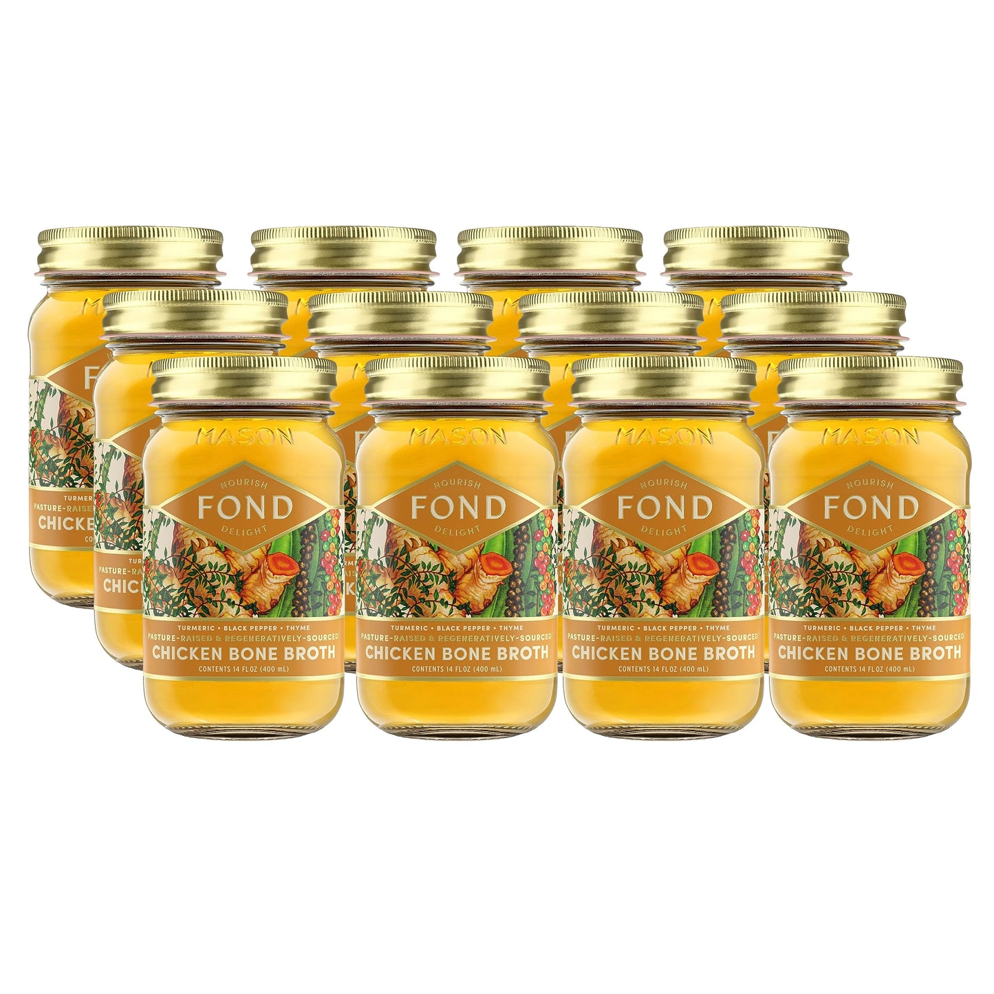 FOND NOURISH DELIGHT Organic Chicken Bone Broth, 14 Fl Oz, Pack of 12