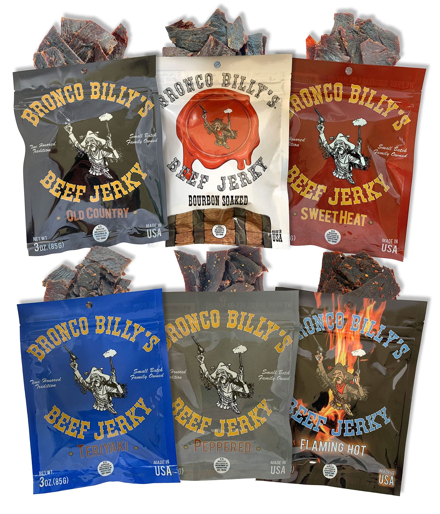 Bronco Billys Beef Jerky 6 Pack Sampler - 3 Ounce (Pack of 6)