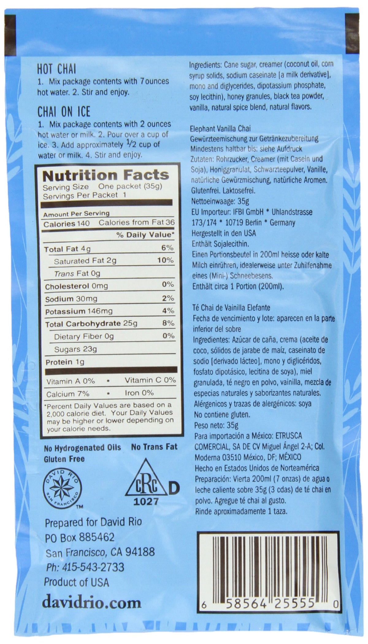 David Rio Chai Tea Single Serve Packets, Elephant Vanilla, 1.23 Ounce (Pack Of 48)