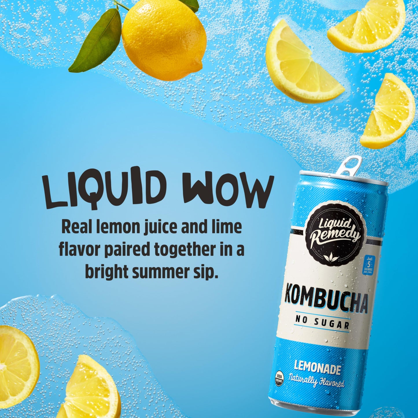 Remedy Kombucha Sugar Free Organic Drink, Probiotic Tea, Lemonade, 8.5 Fl Oz Can, Pack of 24