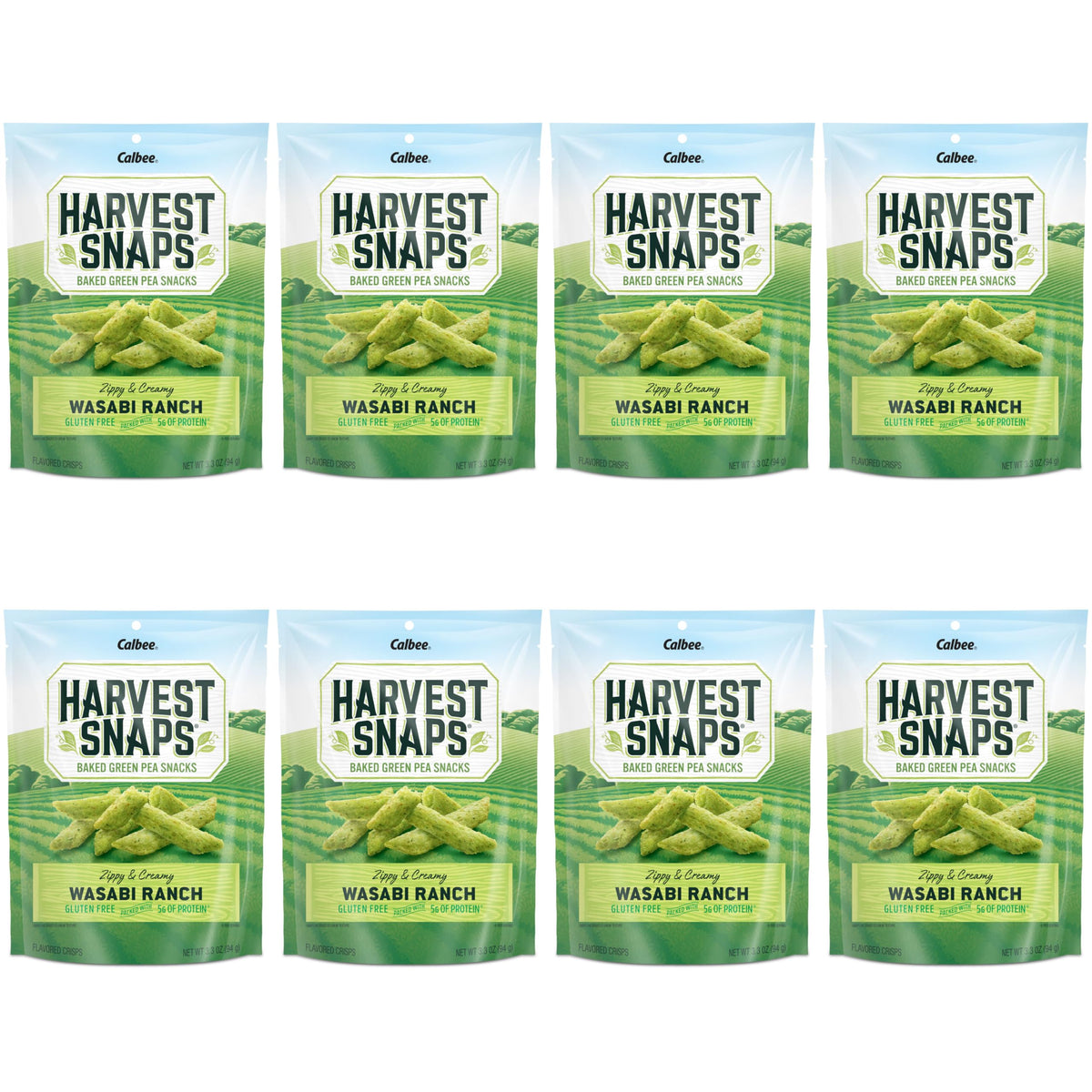 Harvest Snaps Veggie Chips (Wasabi Snack Crisps) | Powered By Plant Protein, Gluten Free Baked Vegetable Crisps | Made In Usa (8 Snack Packs)