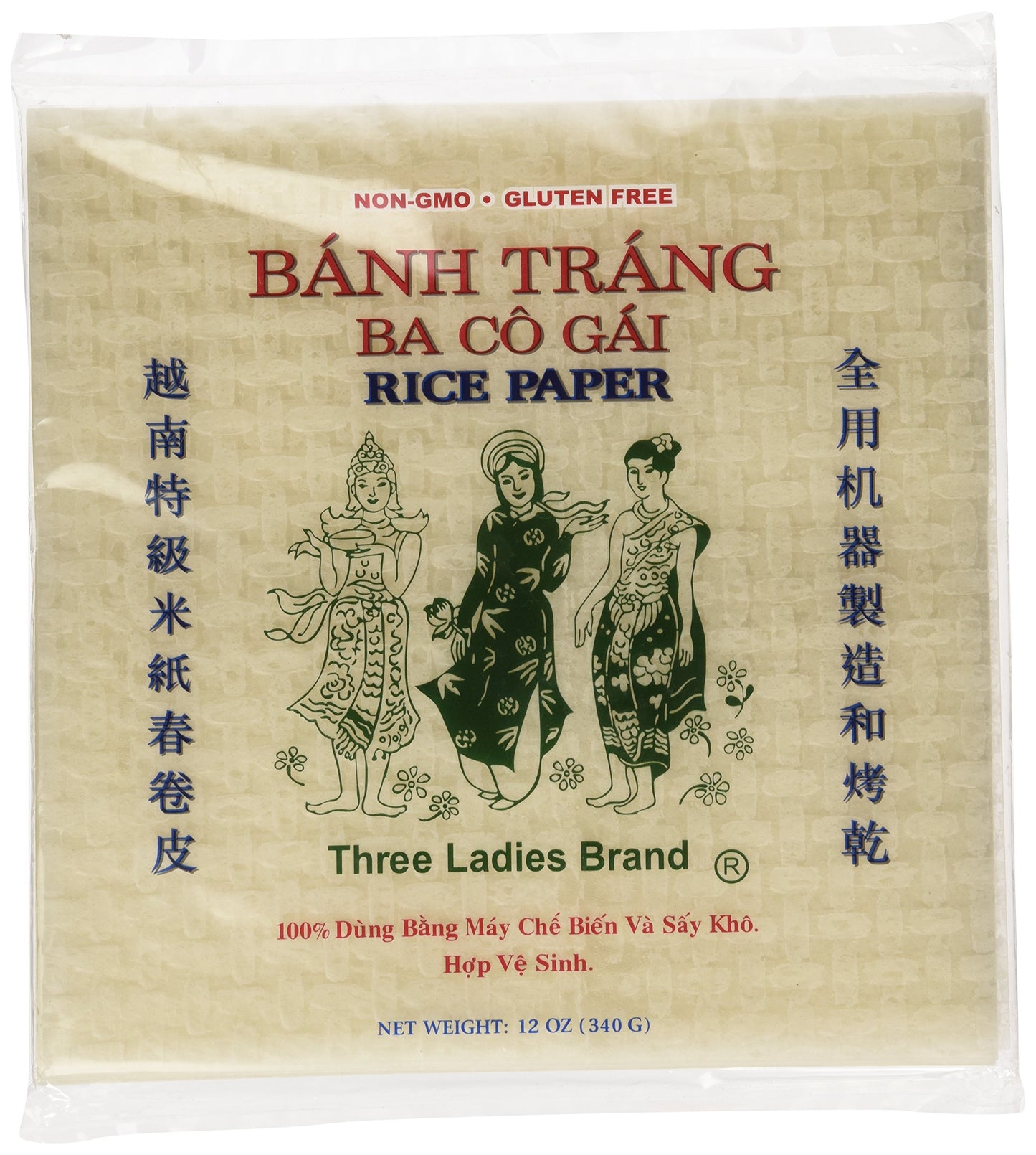 Three Ladies Spring Roll Rice Paper Wrappers (Square 22Cm)