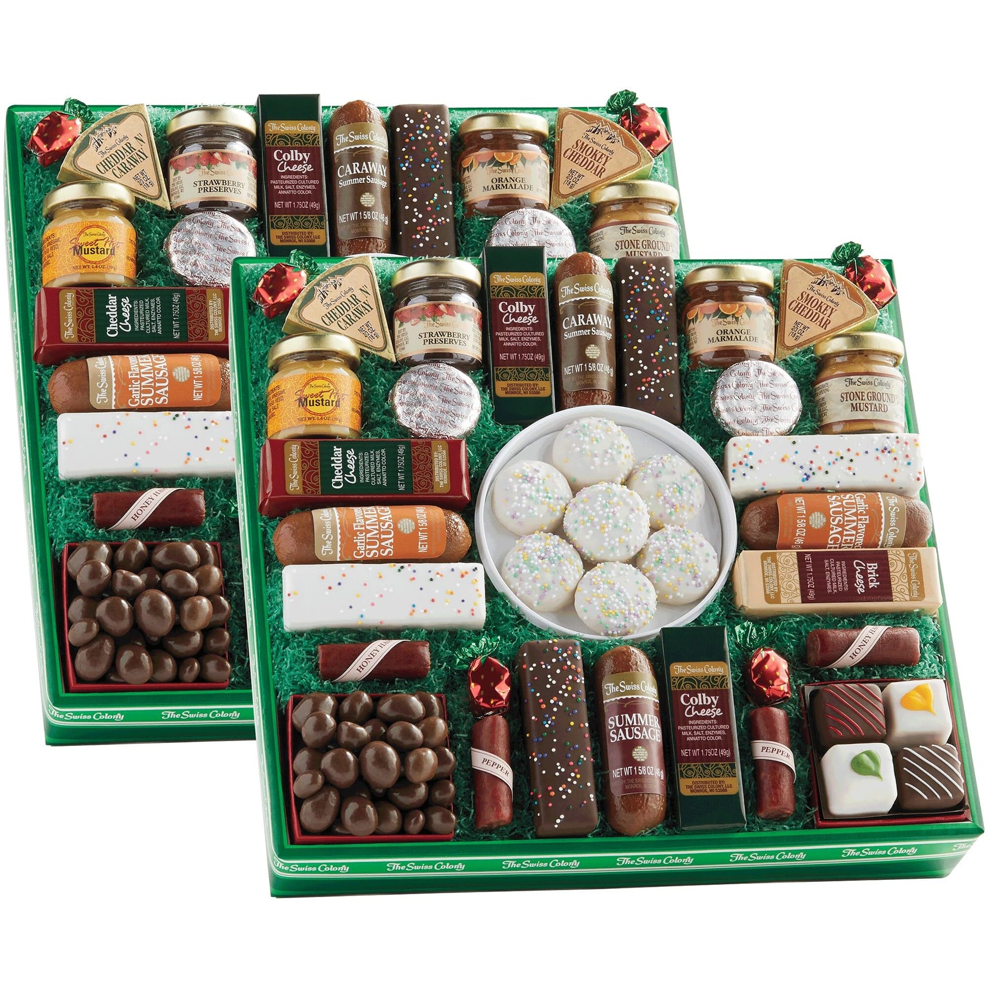 2 Gift Boxes - The Swiss Colony 27 Spring Favorites Food Gift Set  Summer Sausage Meats And Cheeses  Gift Basket  Cheese For Charcuterie Board  Holiday  Thank You Gifts  18+ Uses  Women  Men