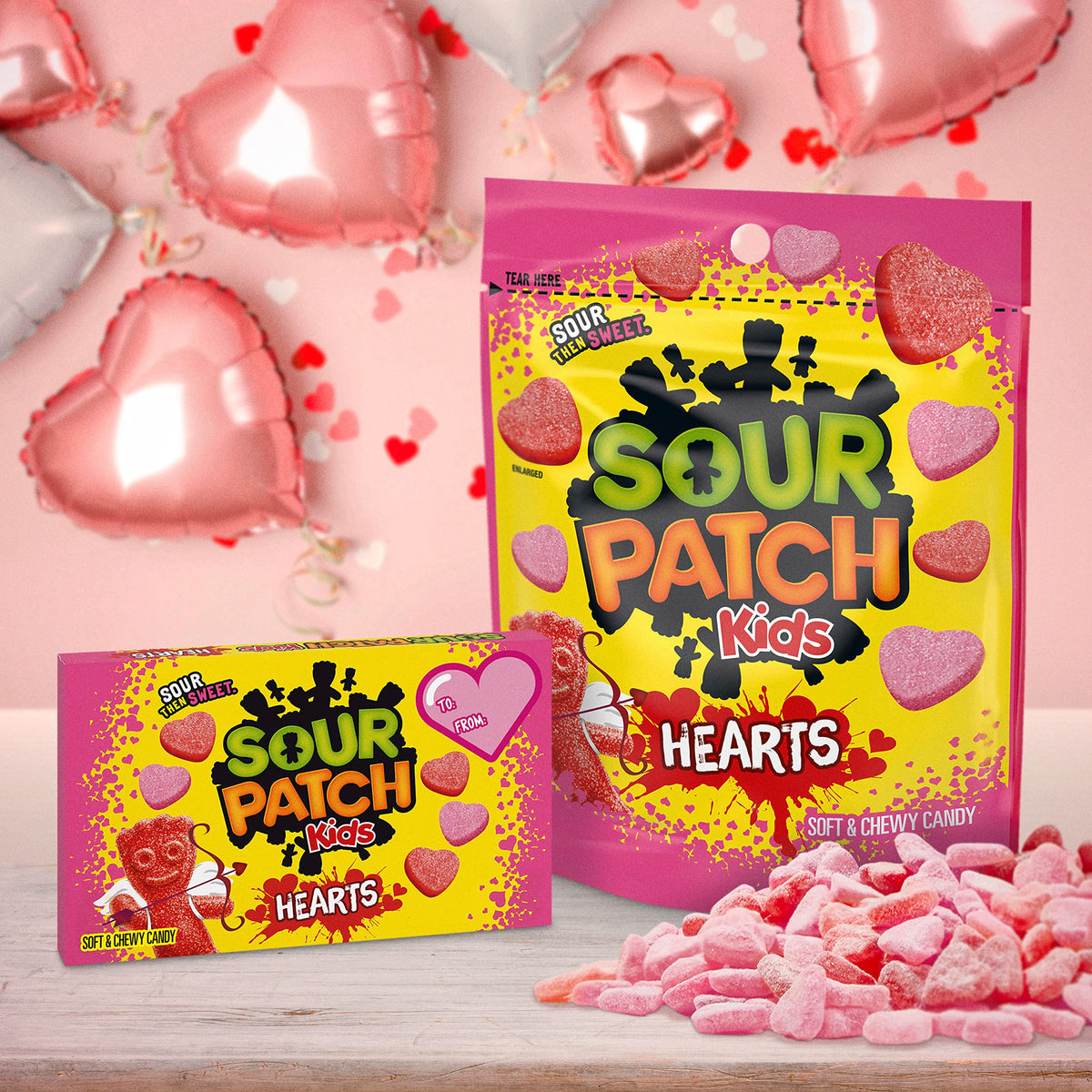 SOUR PATCH KIDS Soft & Chewy Valentines Day Candy Hearts, Bulk Candy, 12 - 3.1 oz Boxes