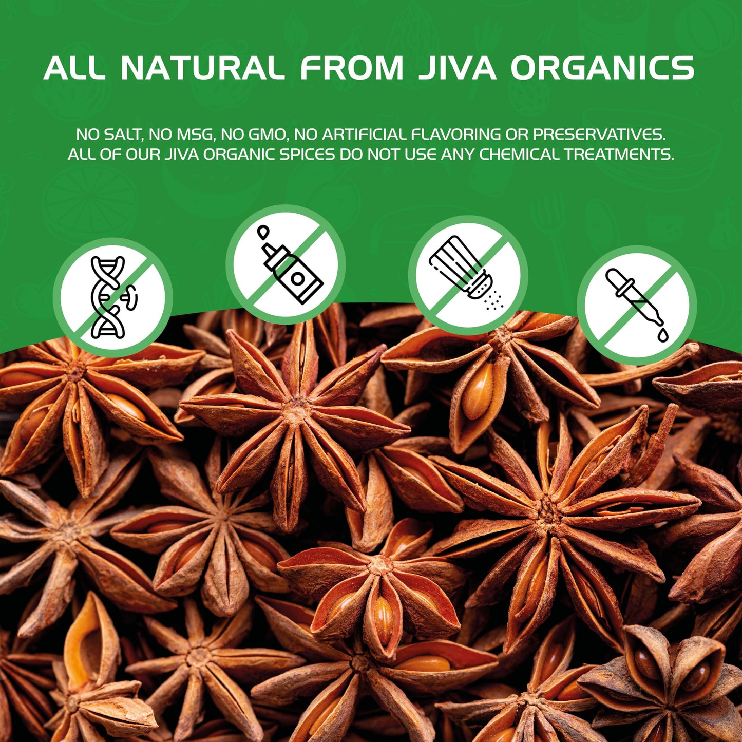 Jiva Organic Whole Star Anise 7 Oz Jumbo Bag - Non-GMO, Non Irradiated, Pure Spice from India, Staranise