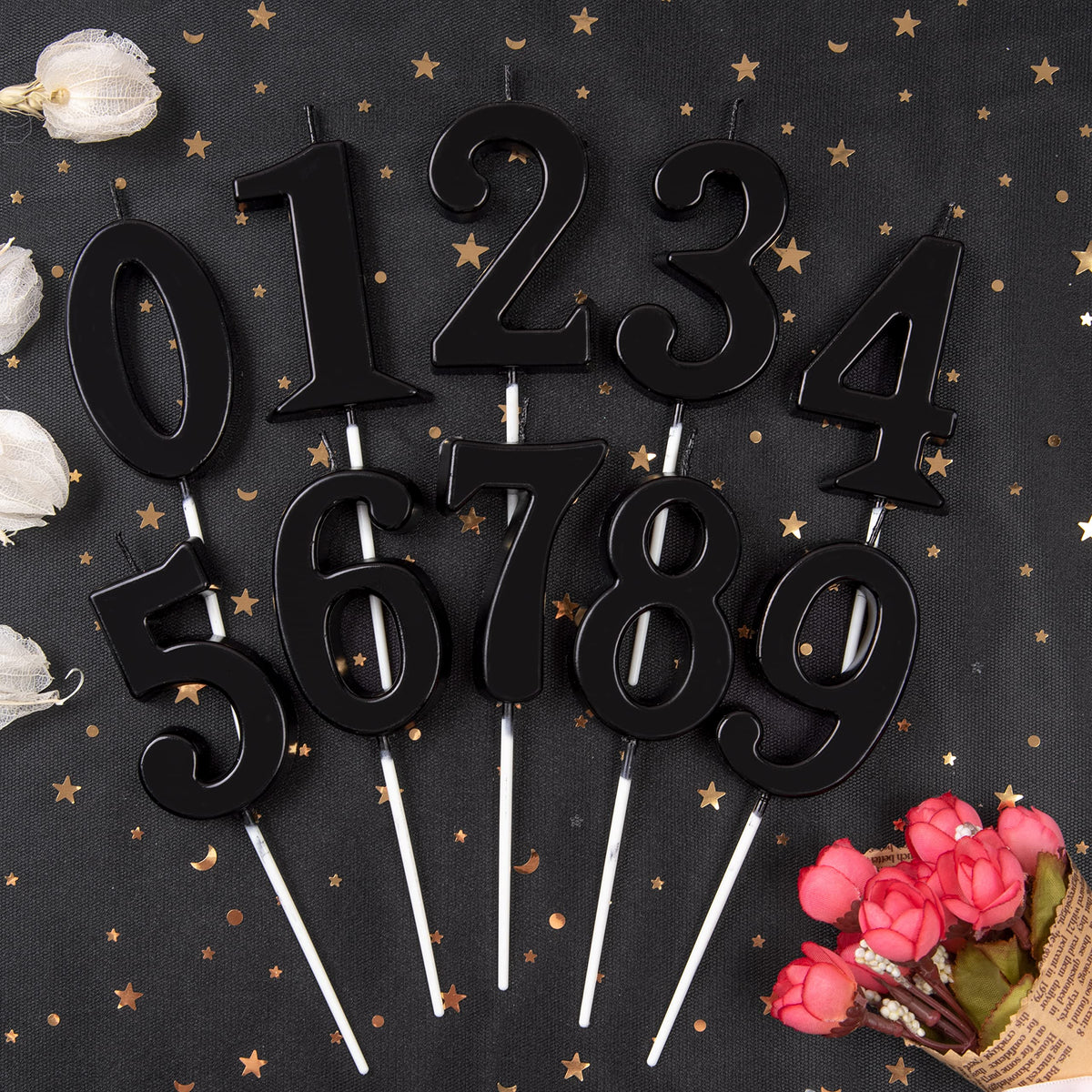PHD CAKE 2.76 Inch Black Number Birthday Candles, Wax Material, Size 7