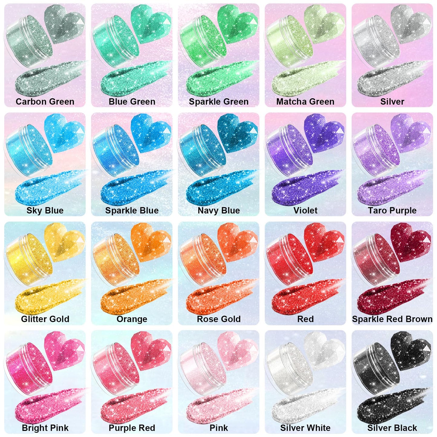 CxiRong Edible Glitter for Drinks - 20 Colors Luster Dust, Food Grade Vegan, 2g Bottle