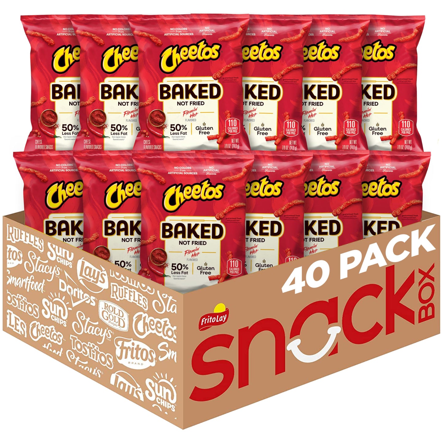 Frito Wnaldc Lay Baked Cheetos Crunchy Flamin  Hot, 0.87 Ounce Pack of 40
