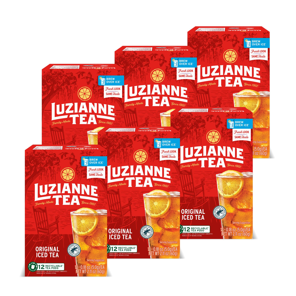 Luzianne Unsweetened Iced Tea Single Serve Pods, 12ct Box (Pack of 6)