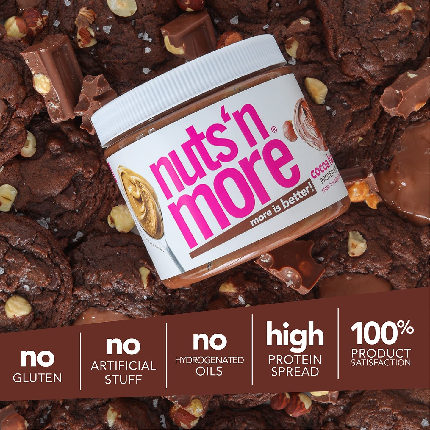 Nuts N More Cocoa Hazelnut Butter Spread - High Protein, Low Carb, Low Sugar, Gluten Free, Non-GMO, All-Natural Keto Nut Butter