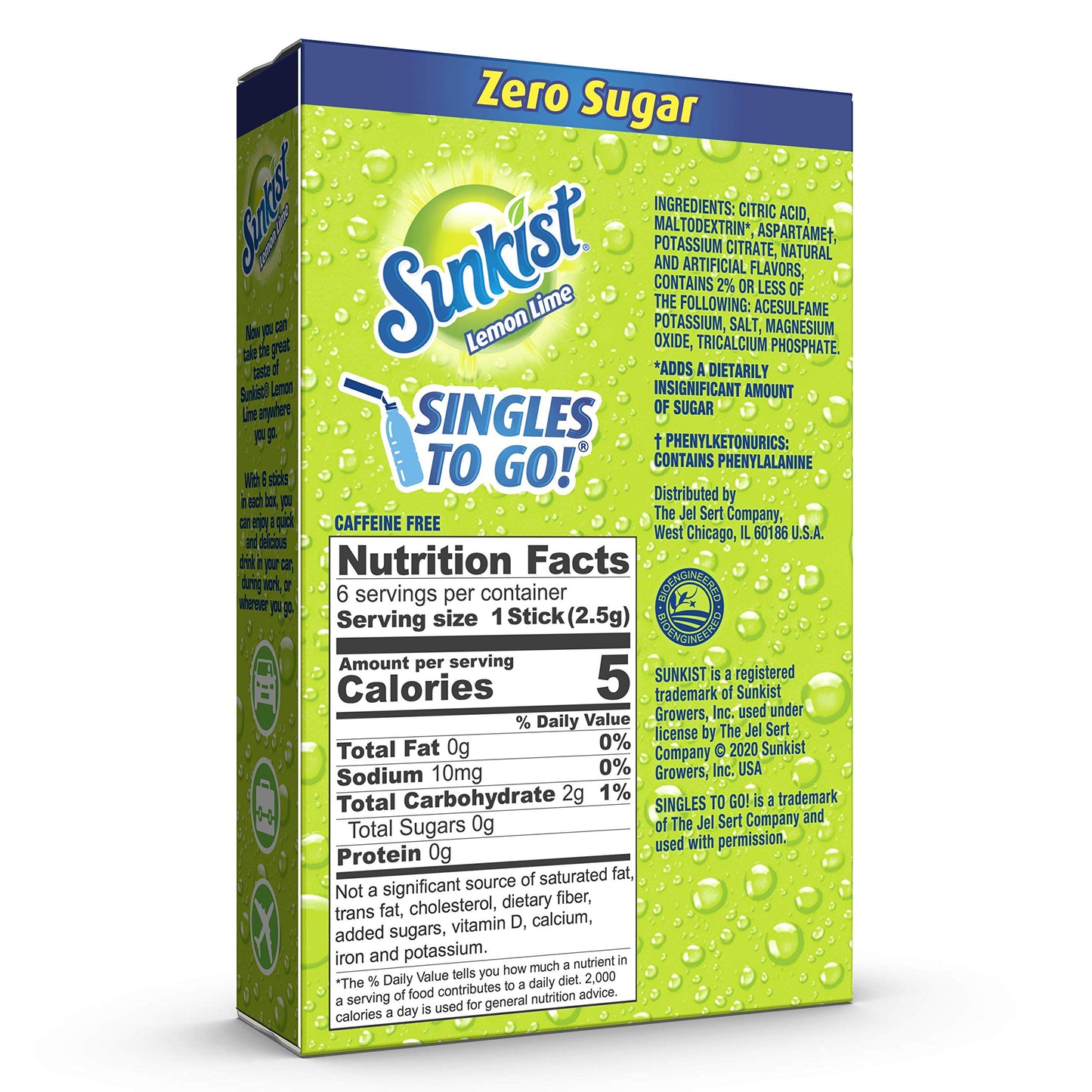 SINGLES TO GO! Sunkist Soda Lemon Lime Drink Mix, 0.53 OZ, 6 CT, Pack of 12