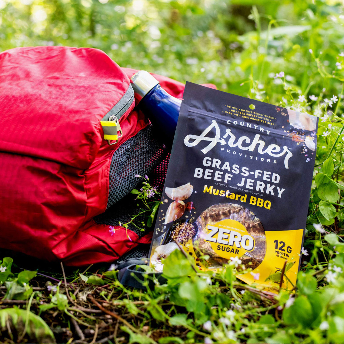 Country Archer Grass Fed Beef Jerky Mustard BBQ - Zero Sugar Beef Jerky, Sugar Free Beef Jerky Snack Pack, Mustard BBQ Beef Jerk