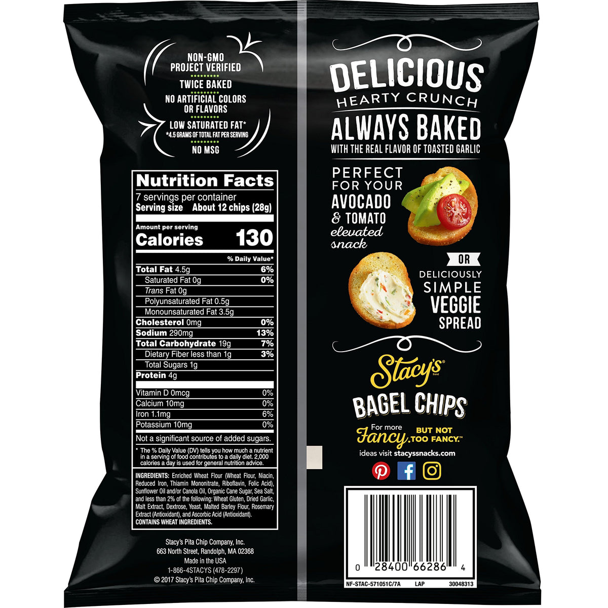 Stacys Toasted Garlic Flavored Bagel Chips, 7 Ounce (Pack of 12)