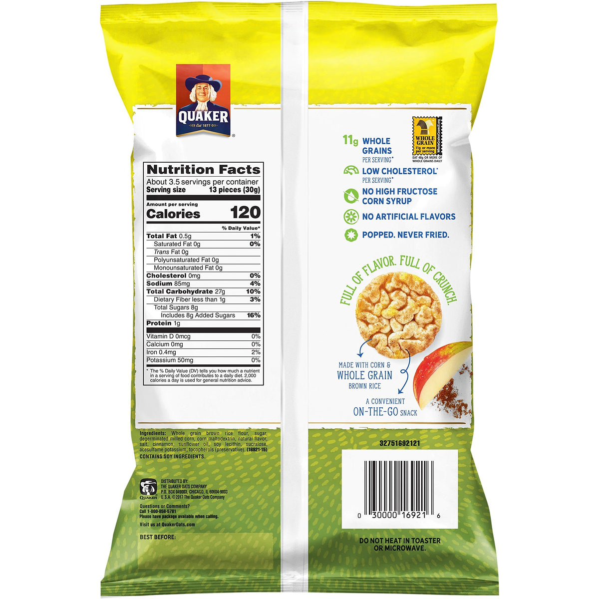 Quaker Rice Crisps, Apple Cinnamon, 3.52 Ounce, Pack of 6 (Packaging May Vary)
