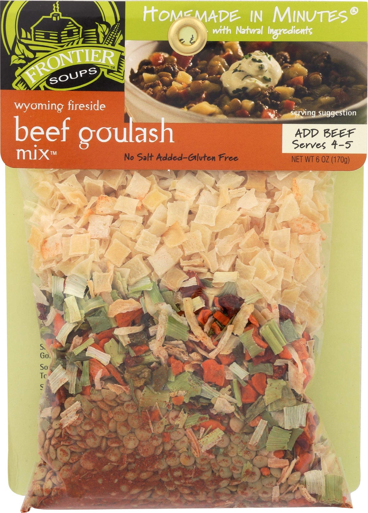 Frontier Soups Wyoming Fireside Beef Goulash Mix 6oz - Beef Goulash Soup Mix with Pepper, Lentils, Potatoes and Carrots - Instan