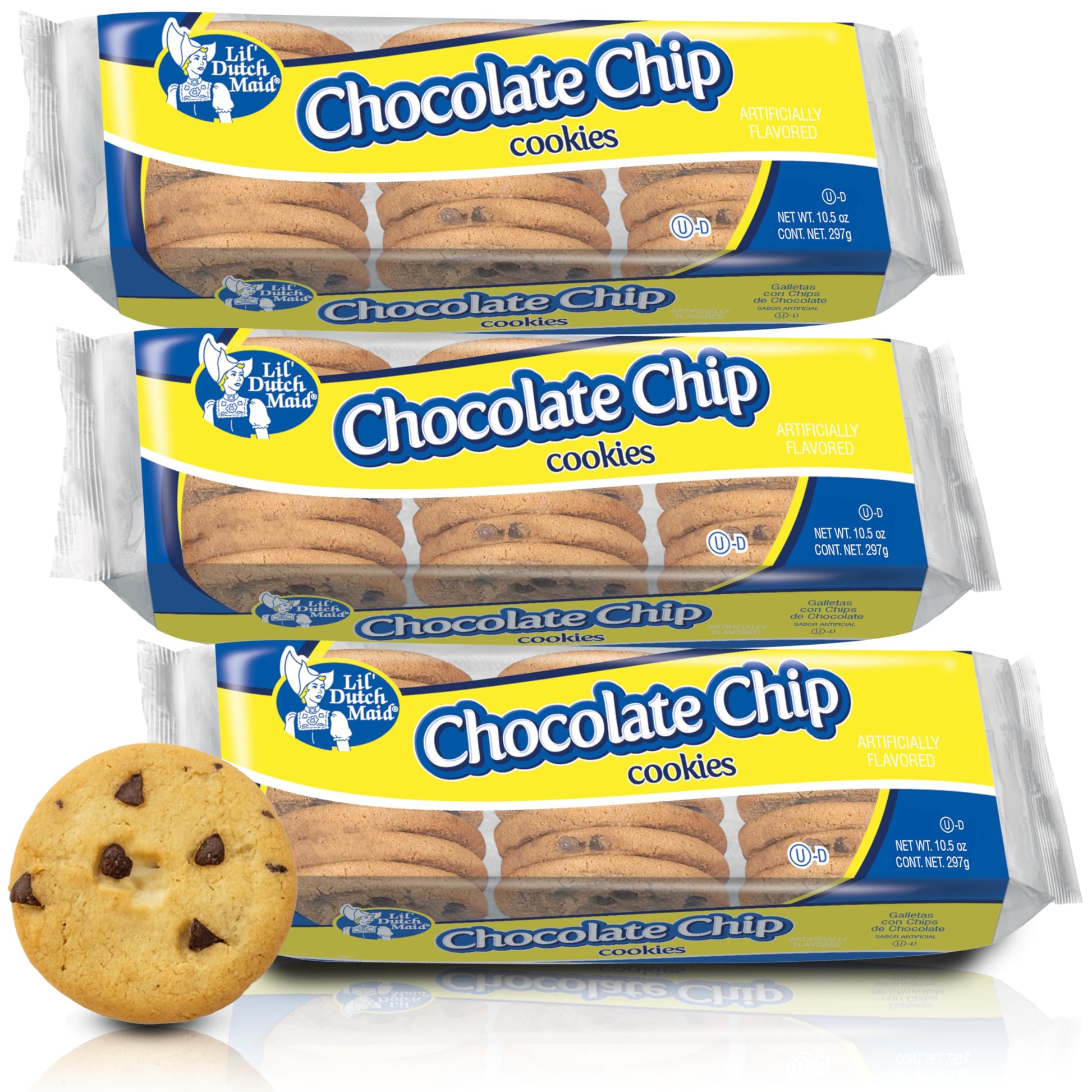 Lil Dutch Maid Chocolate Chip Cookies | 10.5 oz (Pack of 3) | Classic Crunchy Snack Cookies Packed with Sweet Chocolate Chips