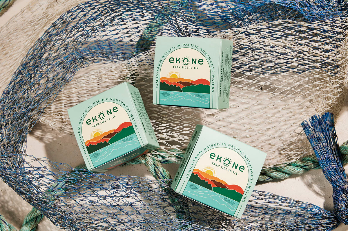 Ekone Smoked Oysters, Farmed & Canned in Washington State, 3oz (Pack of 6), Blue