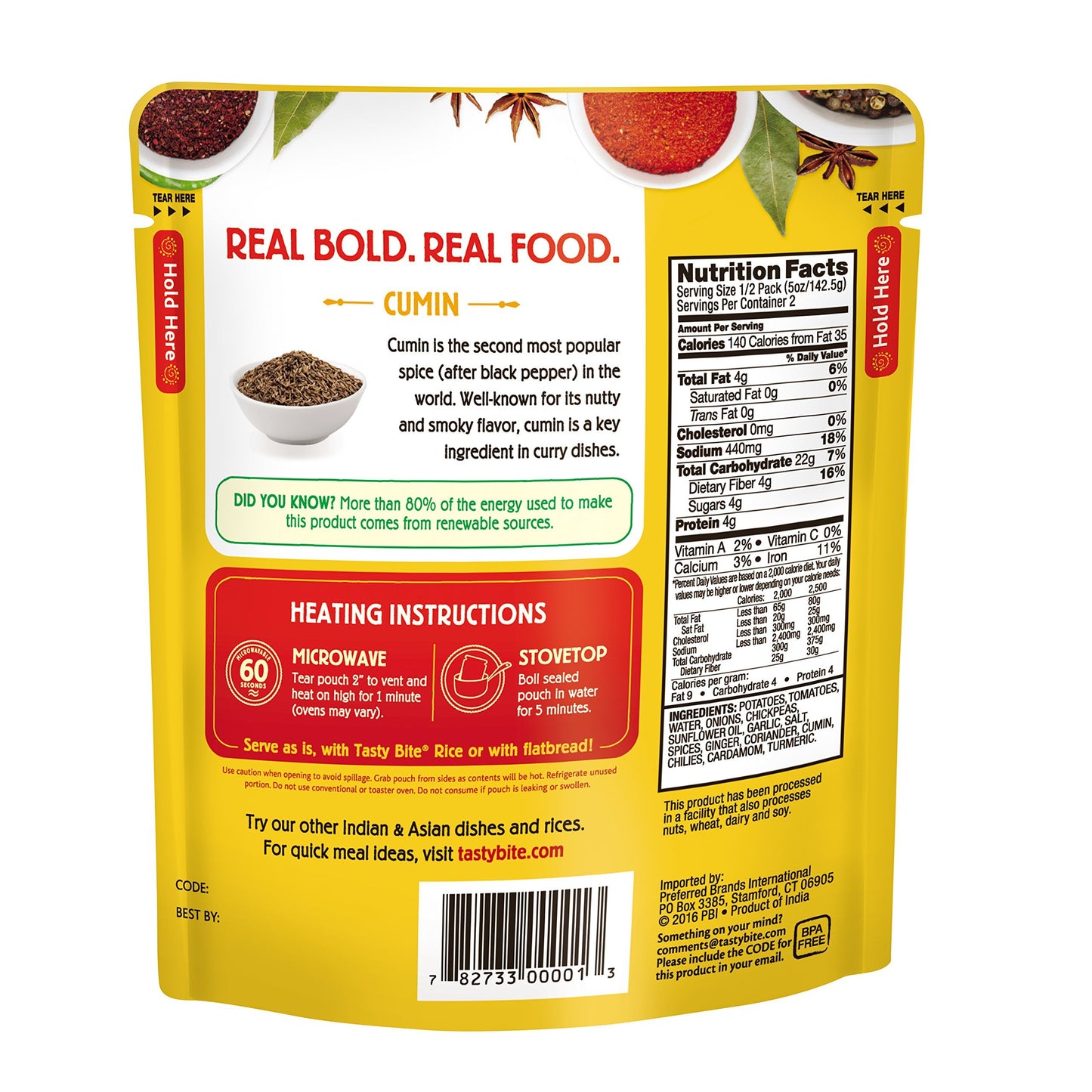 Tasty Bite Indian Bombay Potatoes, Microwaveable Ready to Eat Entr  e, 10 Ounce (Pack of 6)