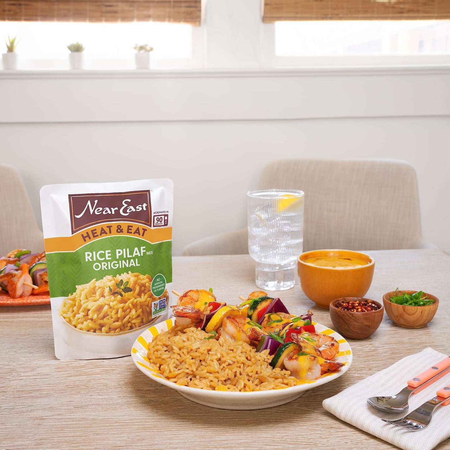 Near East Heat & Eat Rice  Quick Cook Rice  Microwave Rice  Rice Pilaf  Original  8.8oz Pouches (8 Pack)