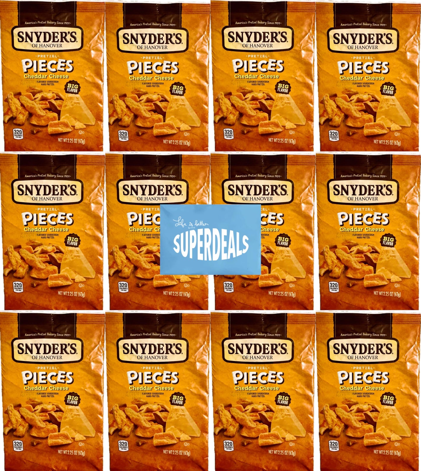 SUPERDEALS Snyders of Hanover Cheddar Cheese Pretzel Pieces, 2.25 oz Pack of 12 with Mystery Gift