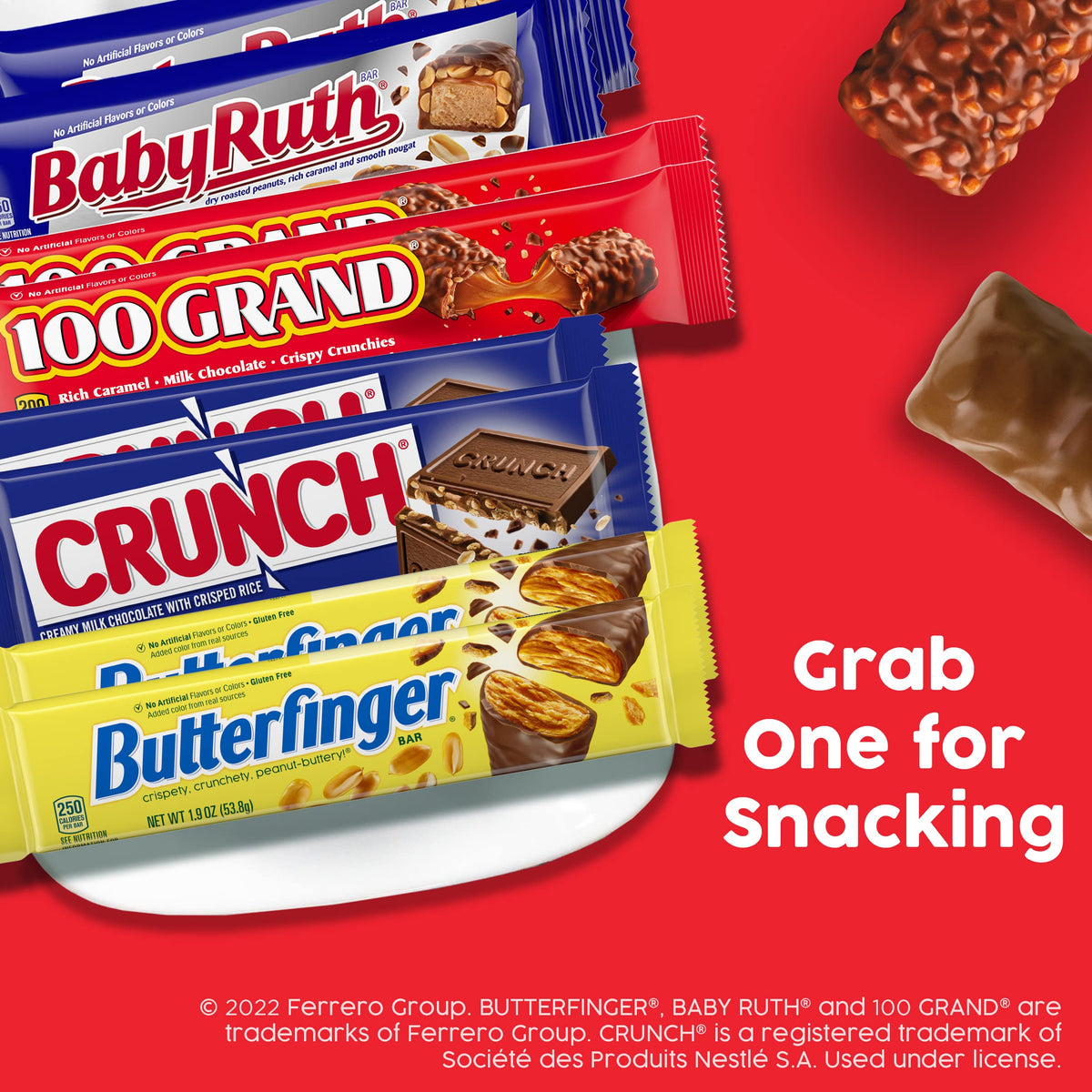 Butterfinger, Crunch, Baby Ruth And 100 Grand, Bulk 20 Pack, Assorted Full Size Chocolate Candy Bars, 35 Oz