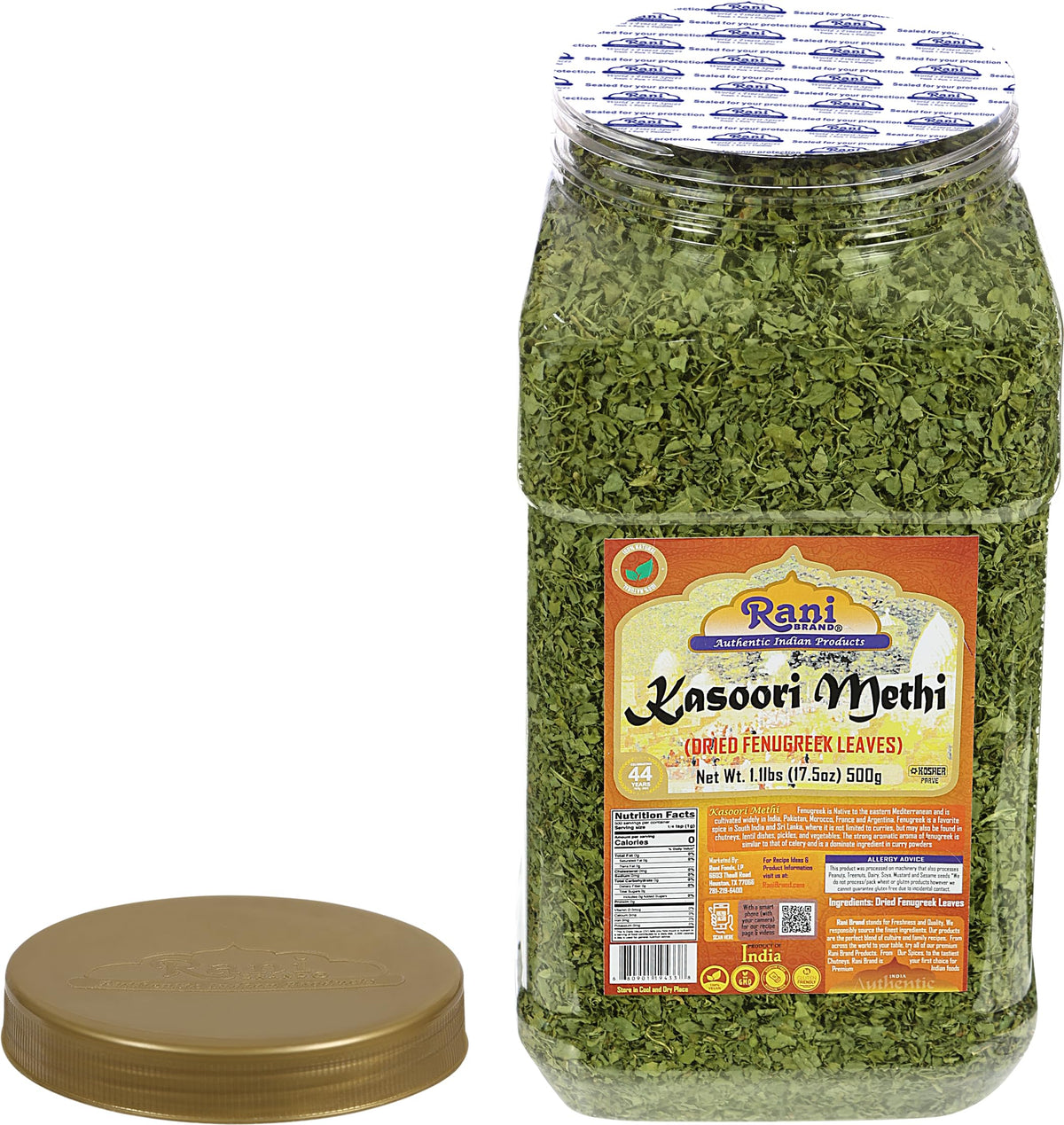 Rani Fenugreek Leaves Dried (Kasoori Methi) 17.5oz (1.1lbs) 500g Bulk PET Jar ~ All Natural | Vegan | Gluten Friendly | NON-GMO