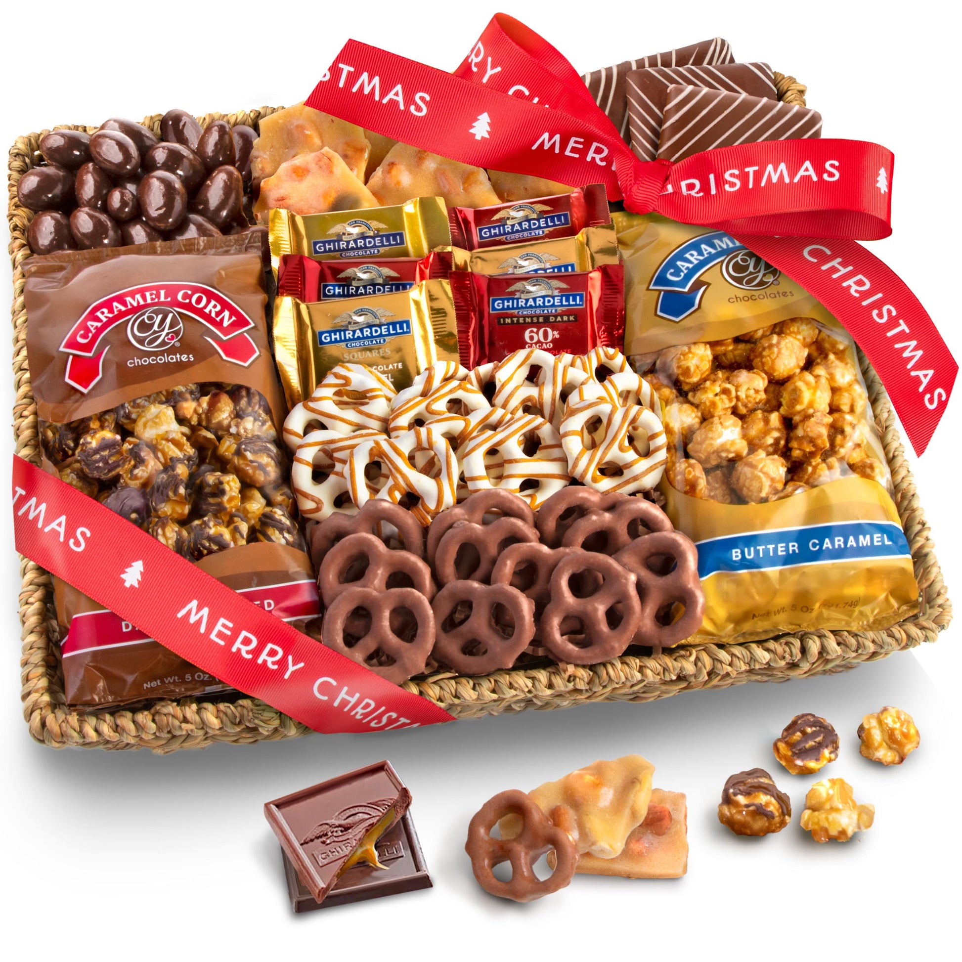 A Gift Inside Merry Christmas Chocolate Caramel And Crunch Grand Gift Basket