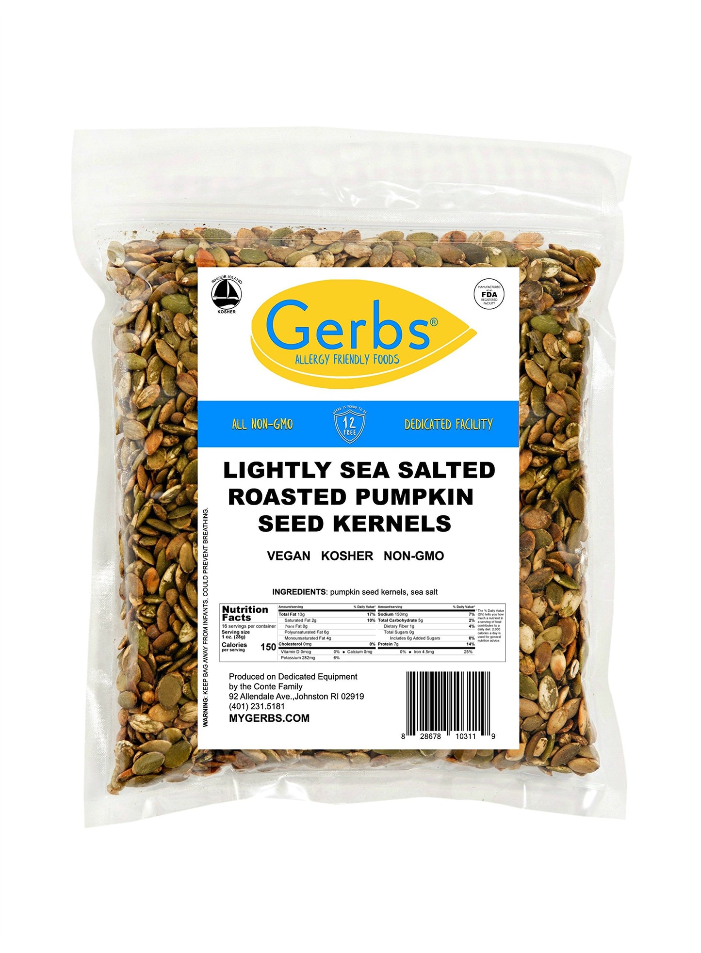 Gerbs Lightly Sea Salted Pumpkin Seed Kernels 1 lb. | Small Batch Roasted, No Artificial Additives, Resealable Bag | Crunchy & S
