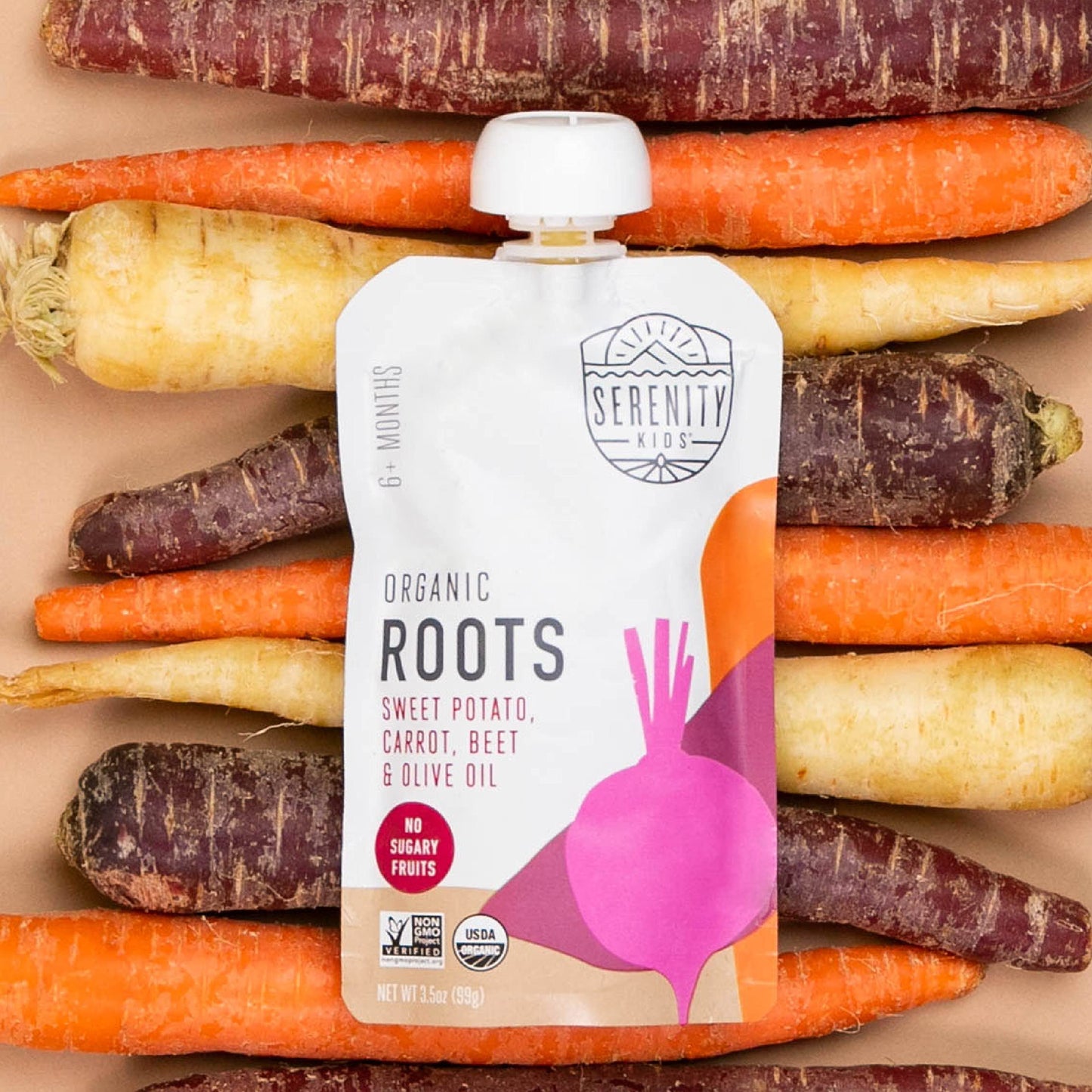 Serenity Kids 6+ Months Baby Food Pouches Usda Organic Veggie Puree - Bpa-Free - No Added Sugar Allergen-Free - Savory Sweet Potato & Carrot, Beet Baby Snacks - 3.5 Oz, 6 Pack