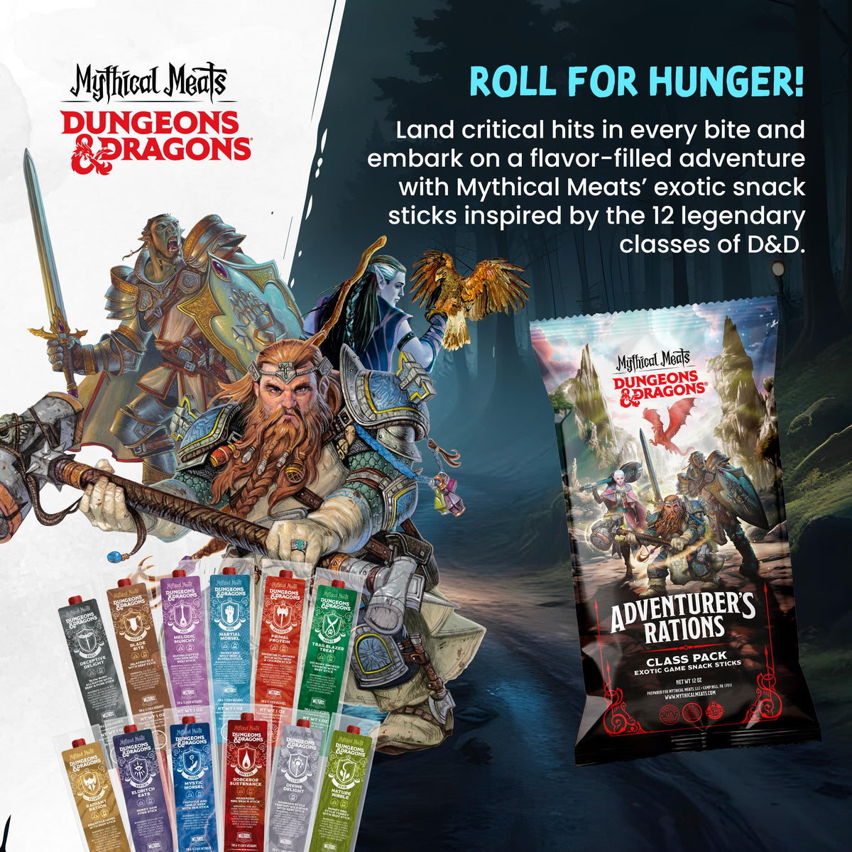 Mythical Meats Dungeons & Dragons Martial Morsel (Monk) - 12 Jerky Sticks - Sweet And Spicy Beef & Buffalo Stick, Gluten Free, M