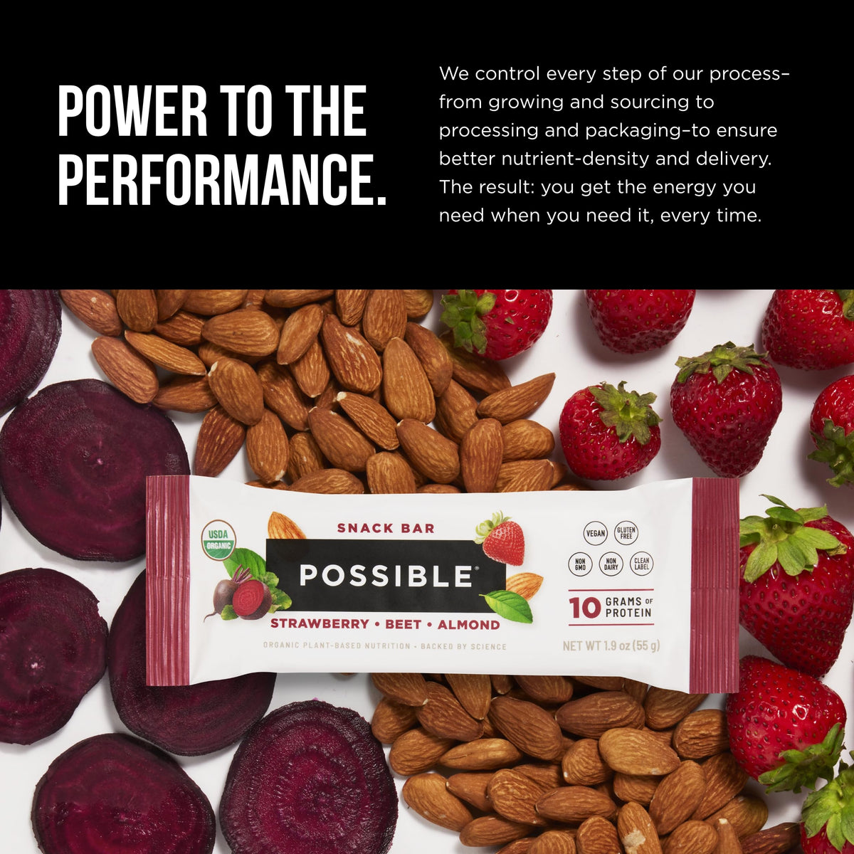 POSSIBLE Snack Bar - Organic Energy Bars with 10g of Plant-Based Protein - Vegan, Gluten-Free, Non-Dairy, USDA Organic - Healthy