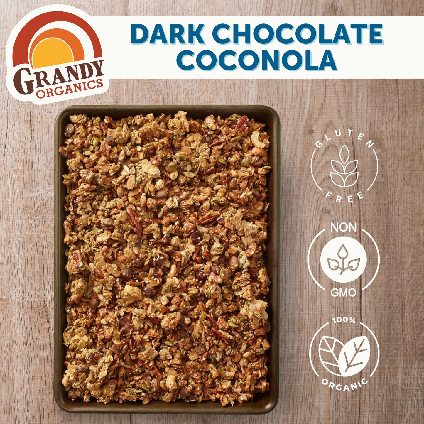 Grandy Organics Dark Chocolate Coconola Granola, Certified Organic Gluten Free Granola, Grain Free Granola, Chocolate Flavored C