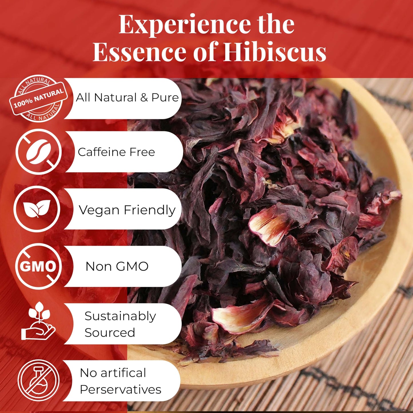Akshit Dried Hibiscus Flowers, 7.8oz, Whole Edible Petals, Non-GMO, Caffeine-Free, Perfect for Tea, Cooking & Cocktails