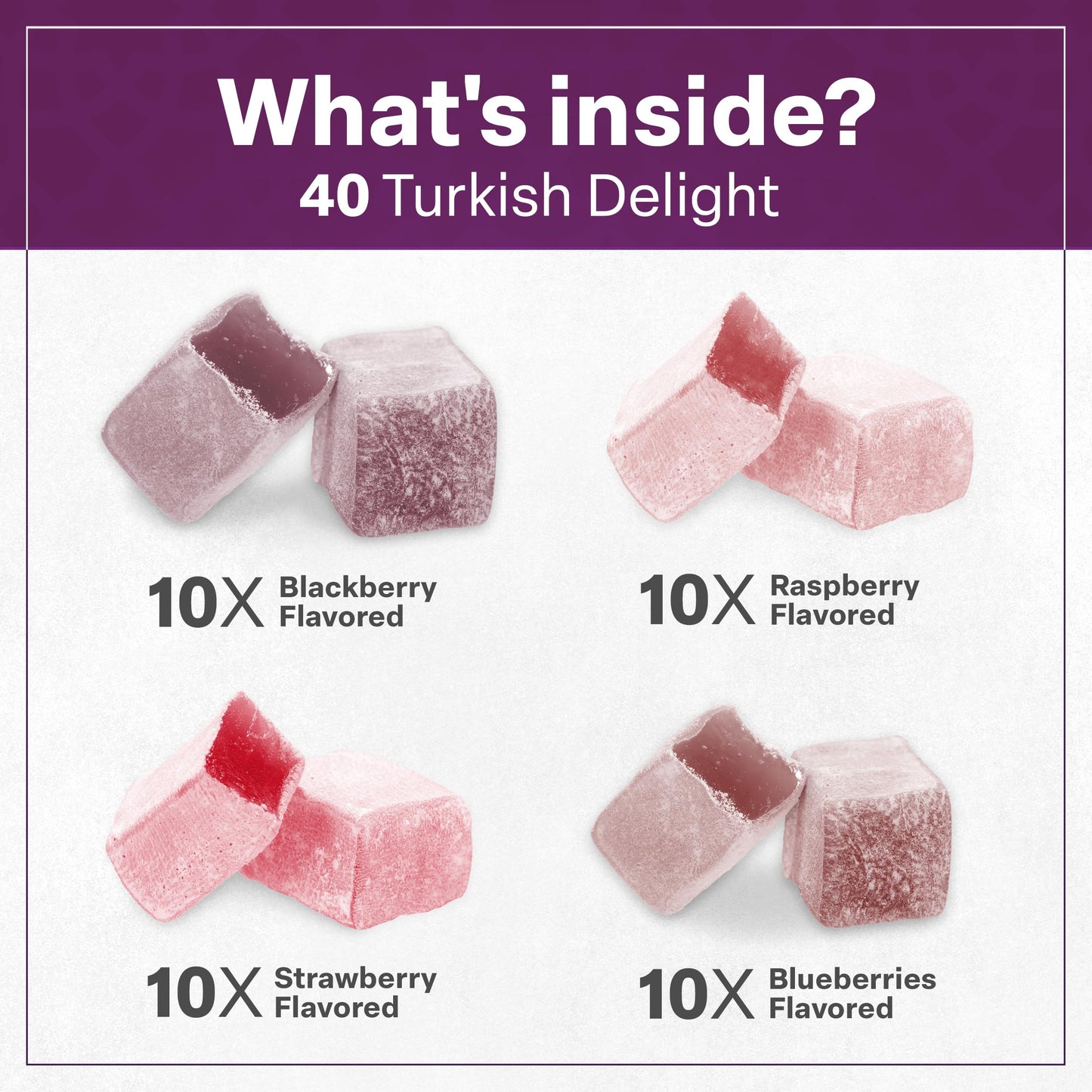Eastanbul Turkish Delight, 21.2oz, Turkish Delights Candy Assorted Strawberry, Blackberry, Raspberry & Blueberry Flavor, Interna