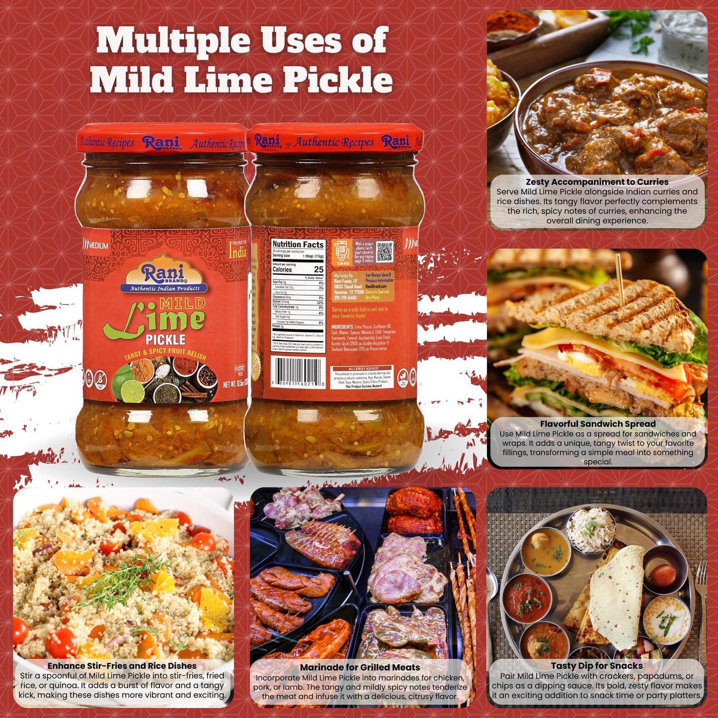 Rani Lime Pickle Mild Achar - Vegan, Gluten Free, Non-GMO, Kosher, 10.5oz (300g) Glass Jar