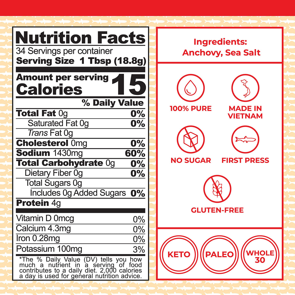 Red Boat Fish Sauce | Premium 40N Fish Sauce made with just 2 ingredients in Vietnam | Keto, Paleo & Whole 30 | Gluten and Sugar