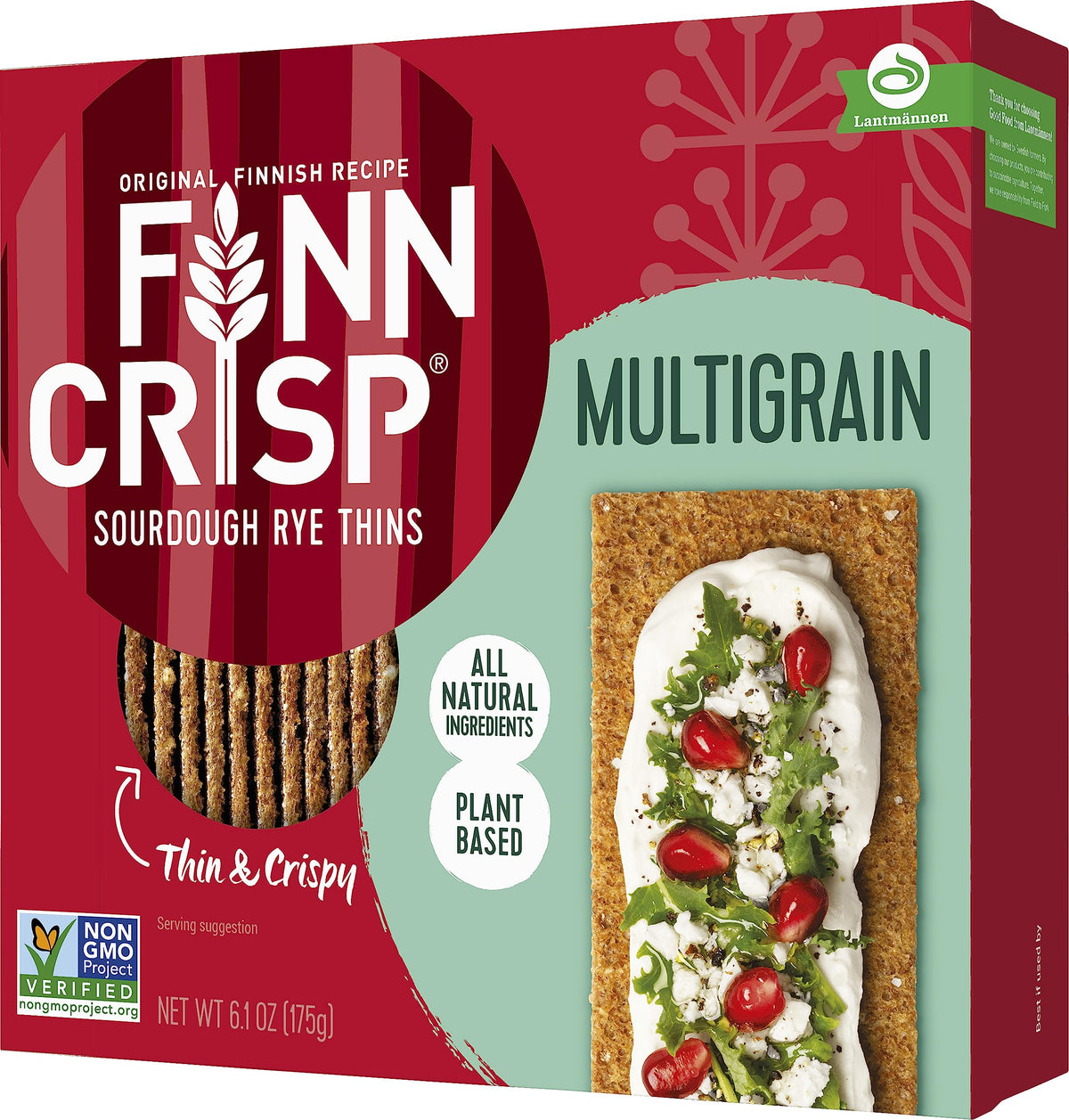 Finn Crisps Multigrain Crispbread 6.1Oz | Thin, Crispy Multigrain Flatbread Crackers | Authentic Finnish Sourdough Crispbread |