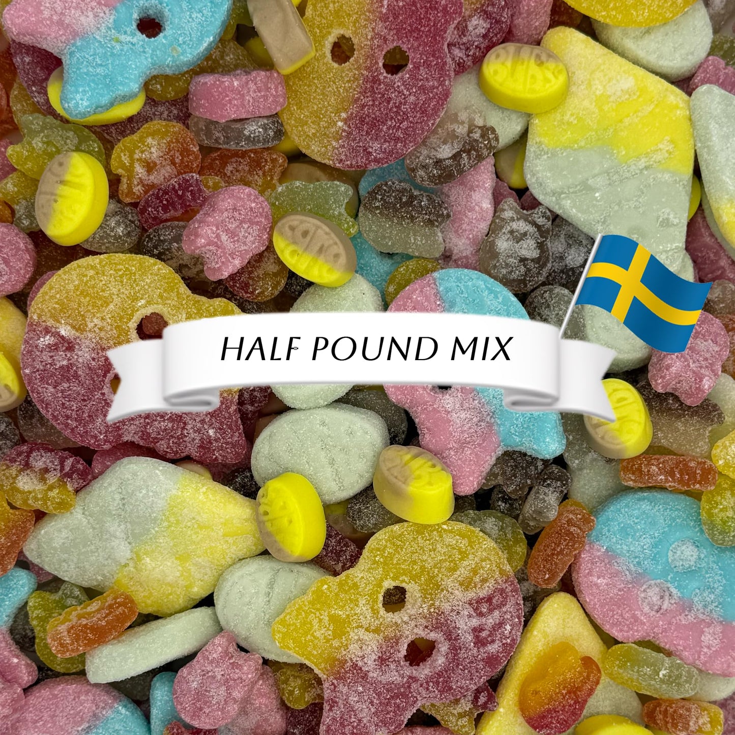 Bubs Swedish Candy Mix (0.5 LB) Assortment Bag - Tutti Frutti, Dizzy Skull, Banana Ovals, Fruity Pear, Big Sour Skull, Cool Rasp