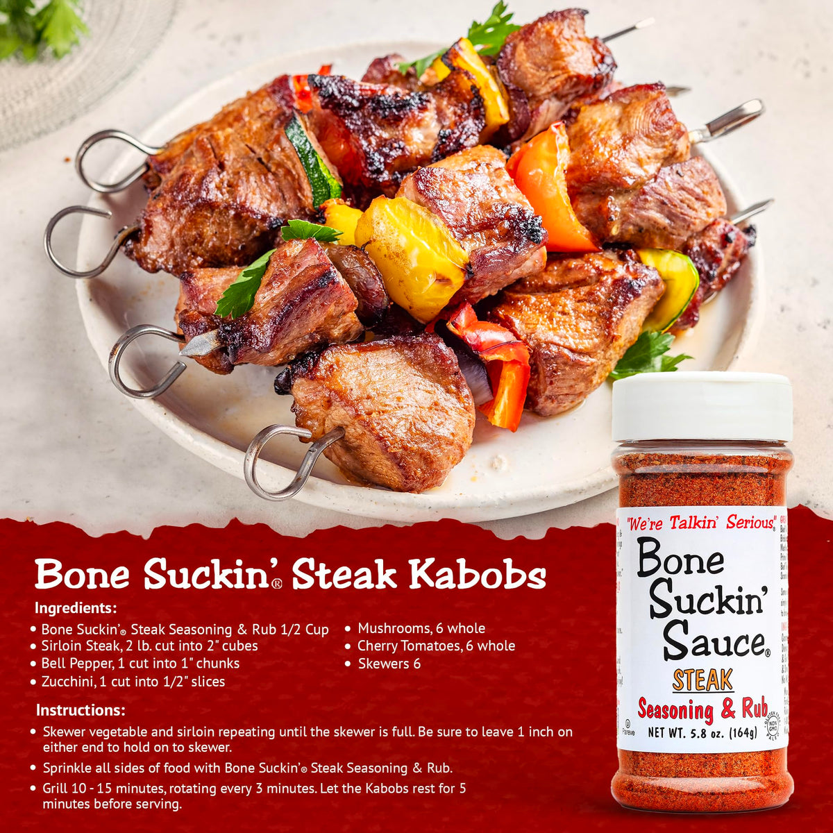 Bone Suckin Steak Seasoning & Rub, Gluten-Free, Non-GMO, 5.8 Oz