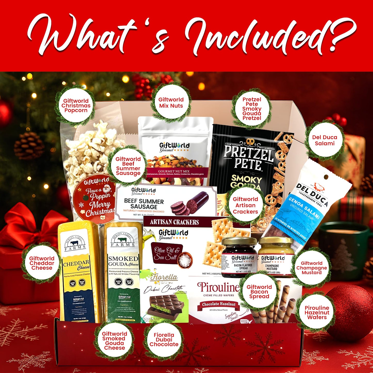 Christmas Gift Basket  Meat and Cheese Gift Baskets for Men and Women - Delicious Condiments with Dubai Chocolate  Charcuterie Food Gift Basket  Christmas Food Gifts in Christmas Gift Box (12-item Bundle)