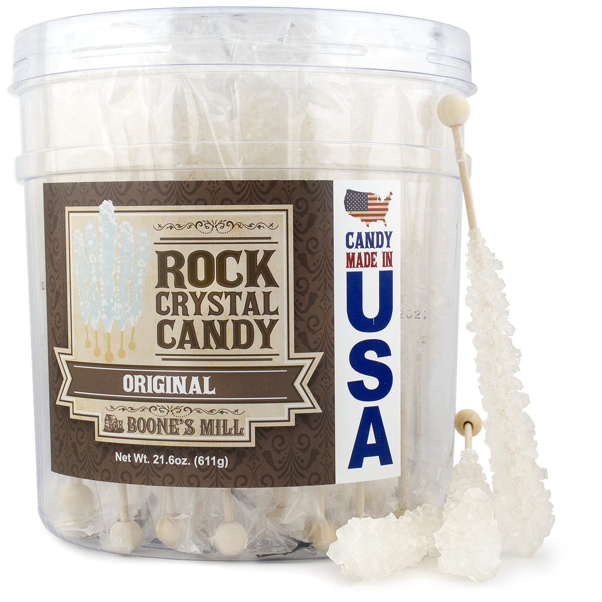 Boone'S Mill | Rock Crystal Candy Sticks | Clear/White Original | 36 Sticks
